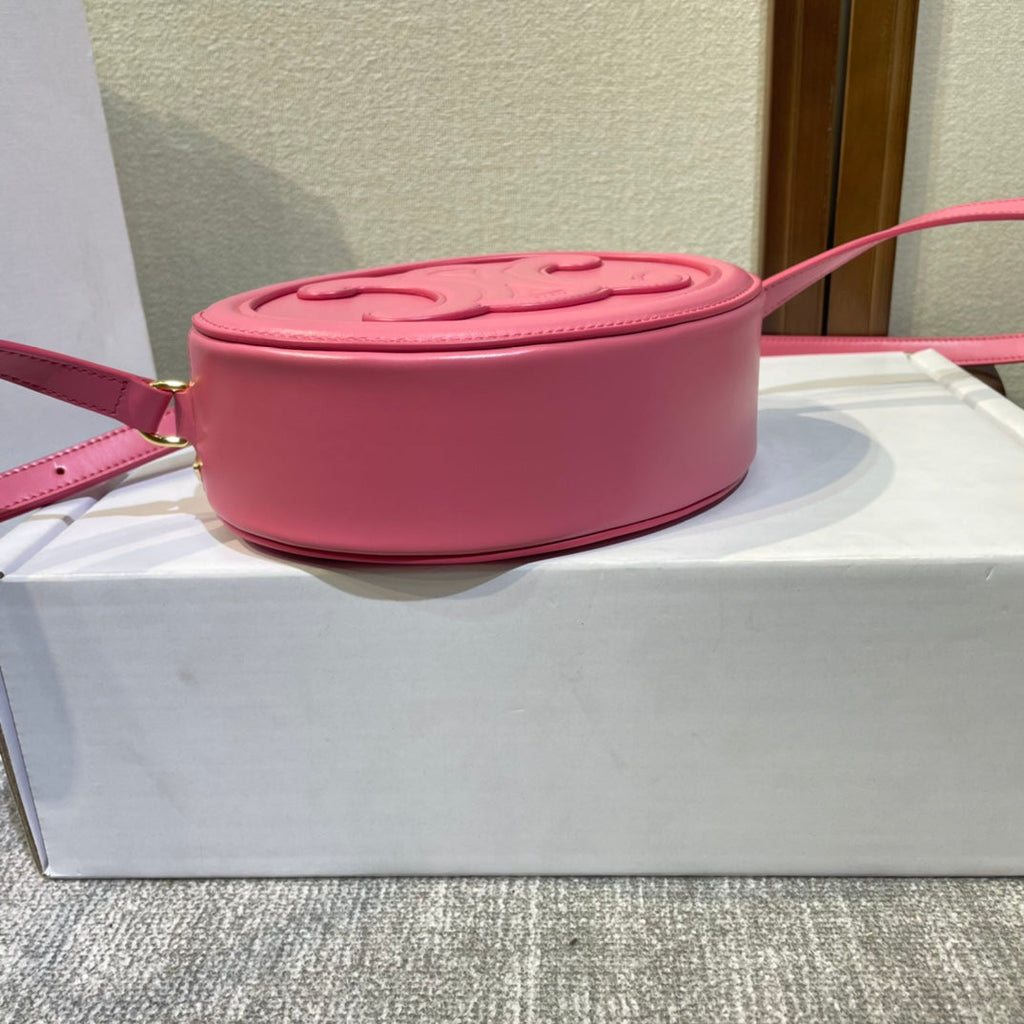 OVAL PURSE BAG 20 IN ROUGE PINK CALFSKIN