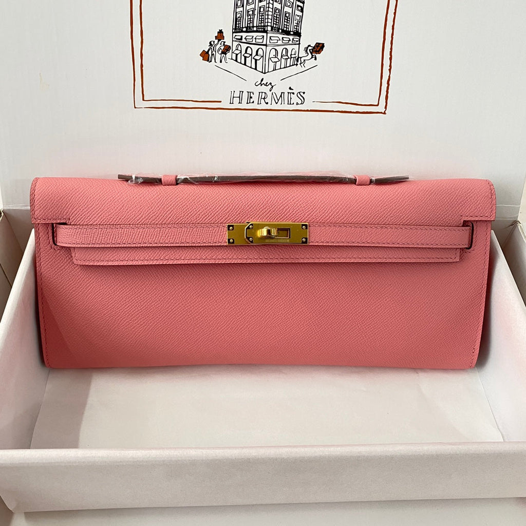 KELLY CUT 31 IN SALMON PINK CALFSKIN WITH GOLD HARDWARE