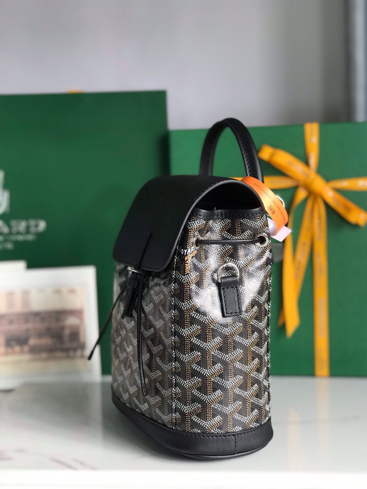 ALPIN MINI BACKPACK 21 IN BLACK LAMBSKIN AND GOYARDINE CANVAS