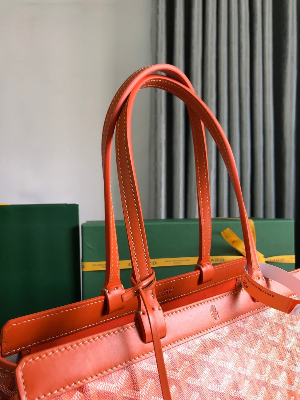BELLECHASSE BIAUDE PM BAG 36 IN ORANGE GOYARDINE CANVAS AND CALFSKIN TRIM