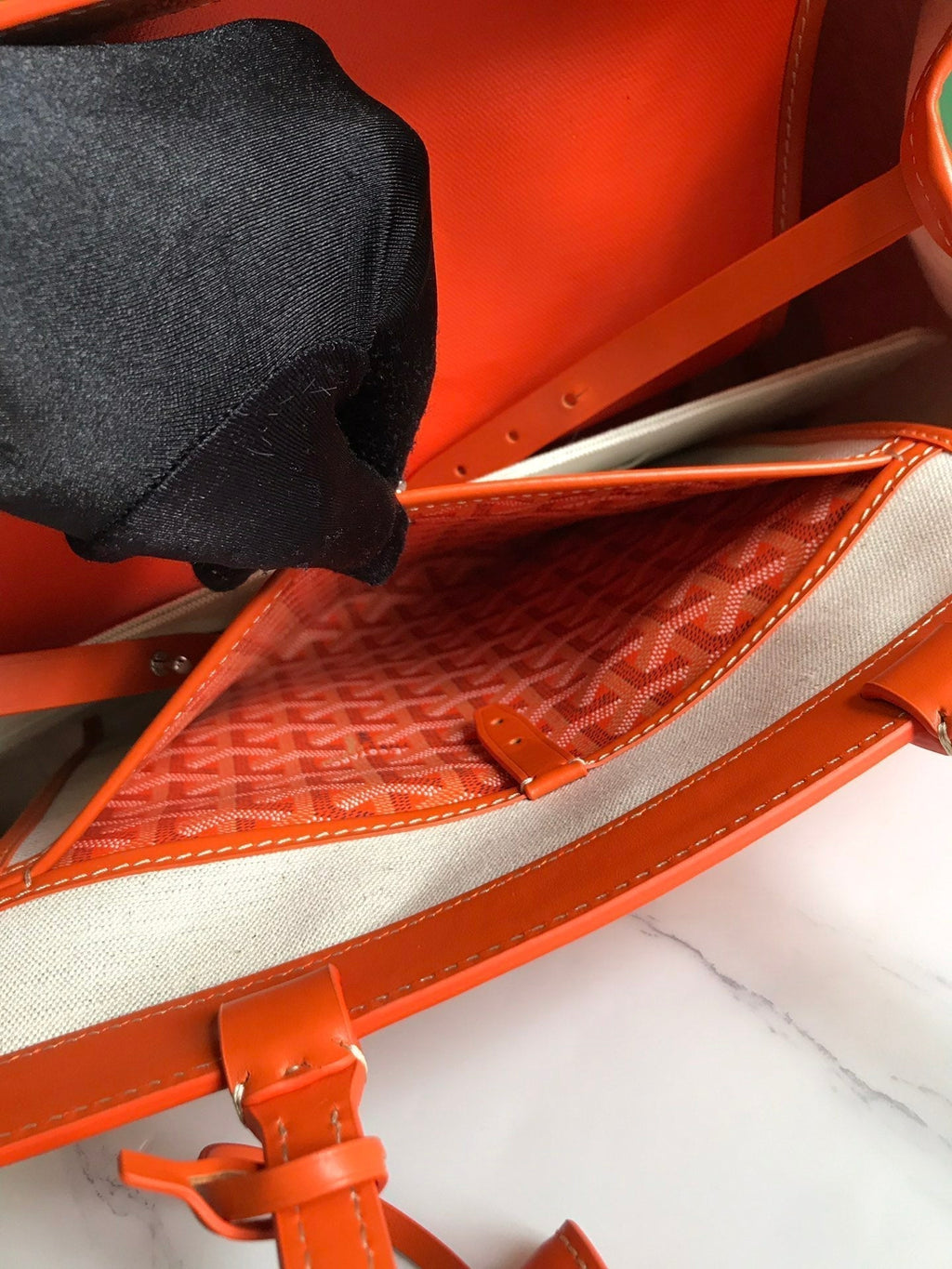 BELLECHASSE BIAUDE PM BAG 36 IN ORANGE GOYARDINE CANVAS AND CALFSKIN TRIM