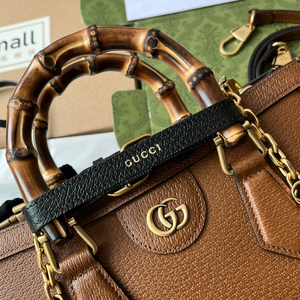DIANA MEDIUM TOTE BAG 27 IN BROWN CALFSKIN BAMBOO HANDLES