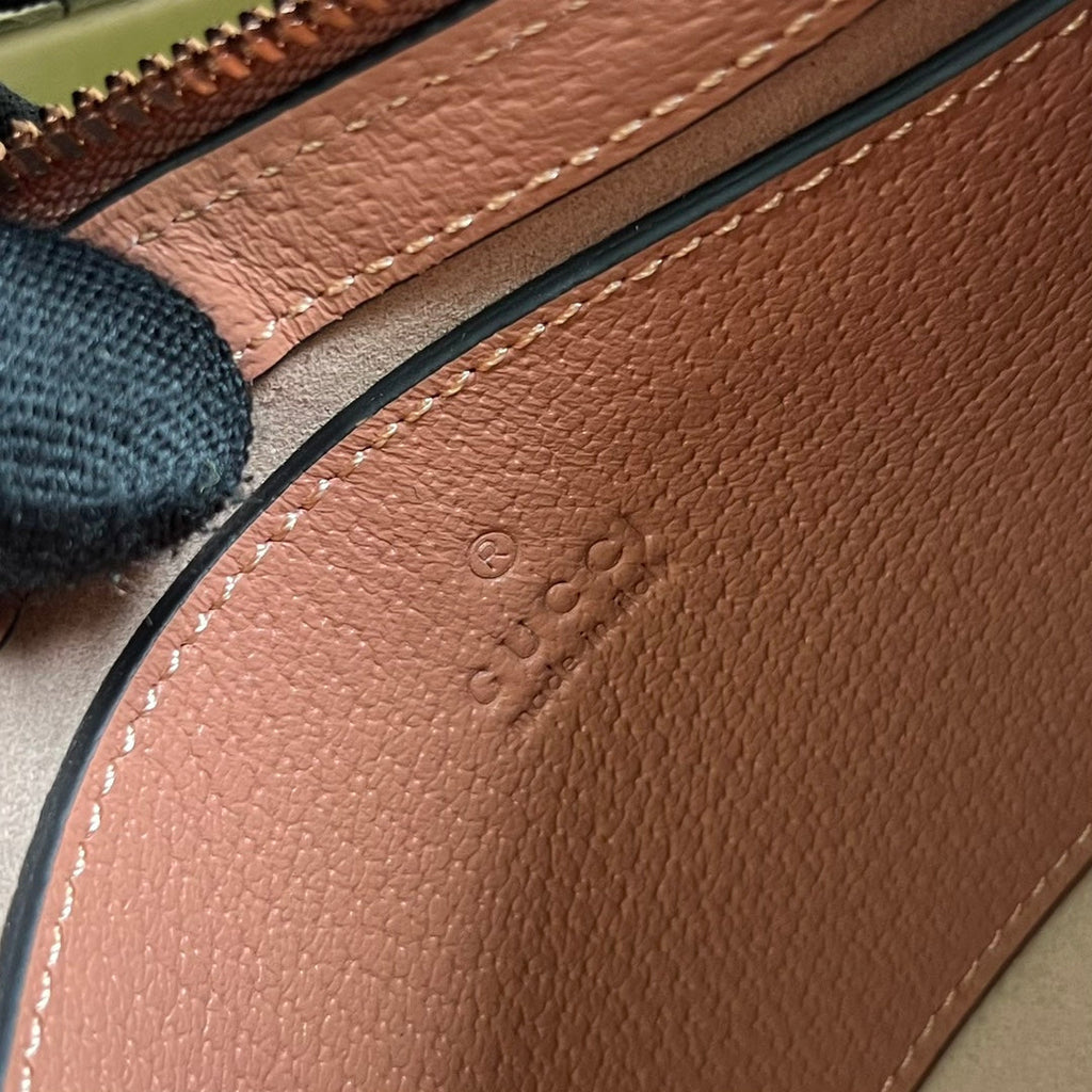 OPHIDIA GG SMALL 25 HANDBAG IN LIGHT PINK CANVAS AND CALFSKIN