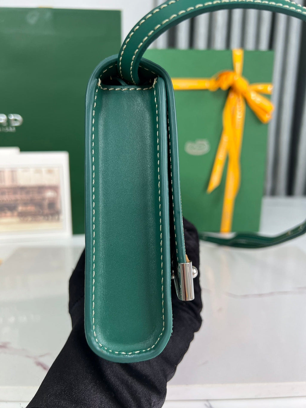 MONTE-CARLO PM CLUTCH 25 IN GREEN GOYARDINE CANVAS