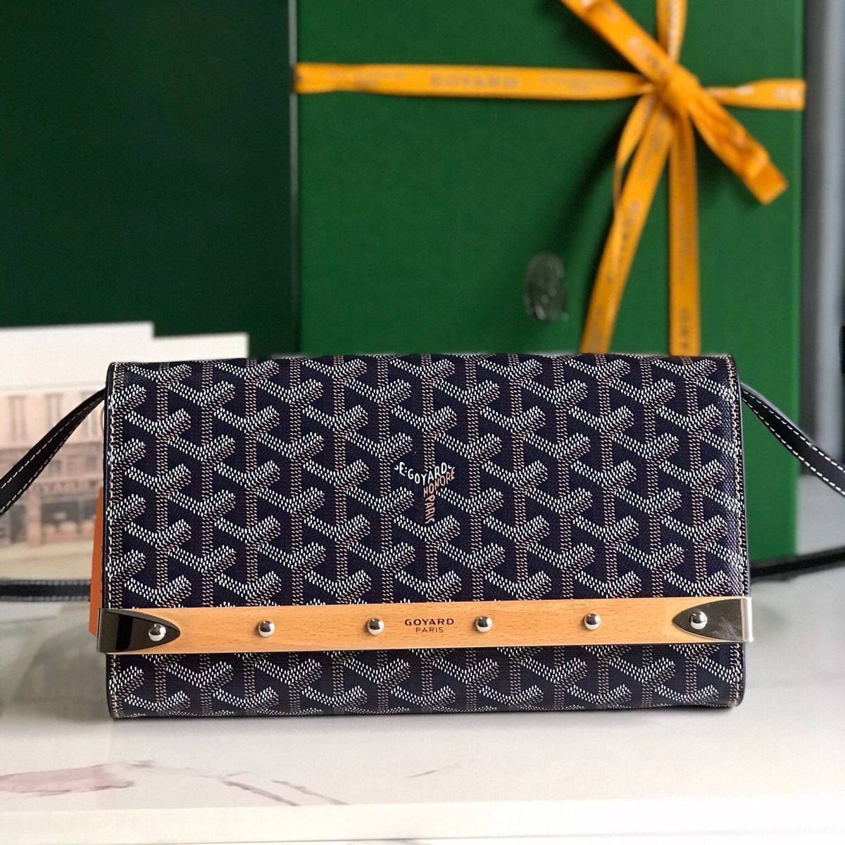 MONTE-CARLO PM CLUTCH 25 IN NAVY BLUE GOYARDINE CANVAS