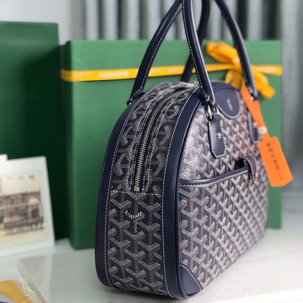 SAINT JEANNE BAG 35 IN OXFORD BLUE GOYARDINE CANVAS AND CALFSKIN