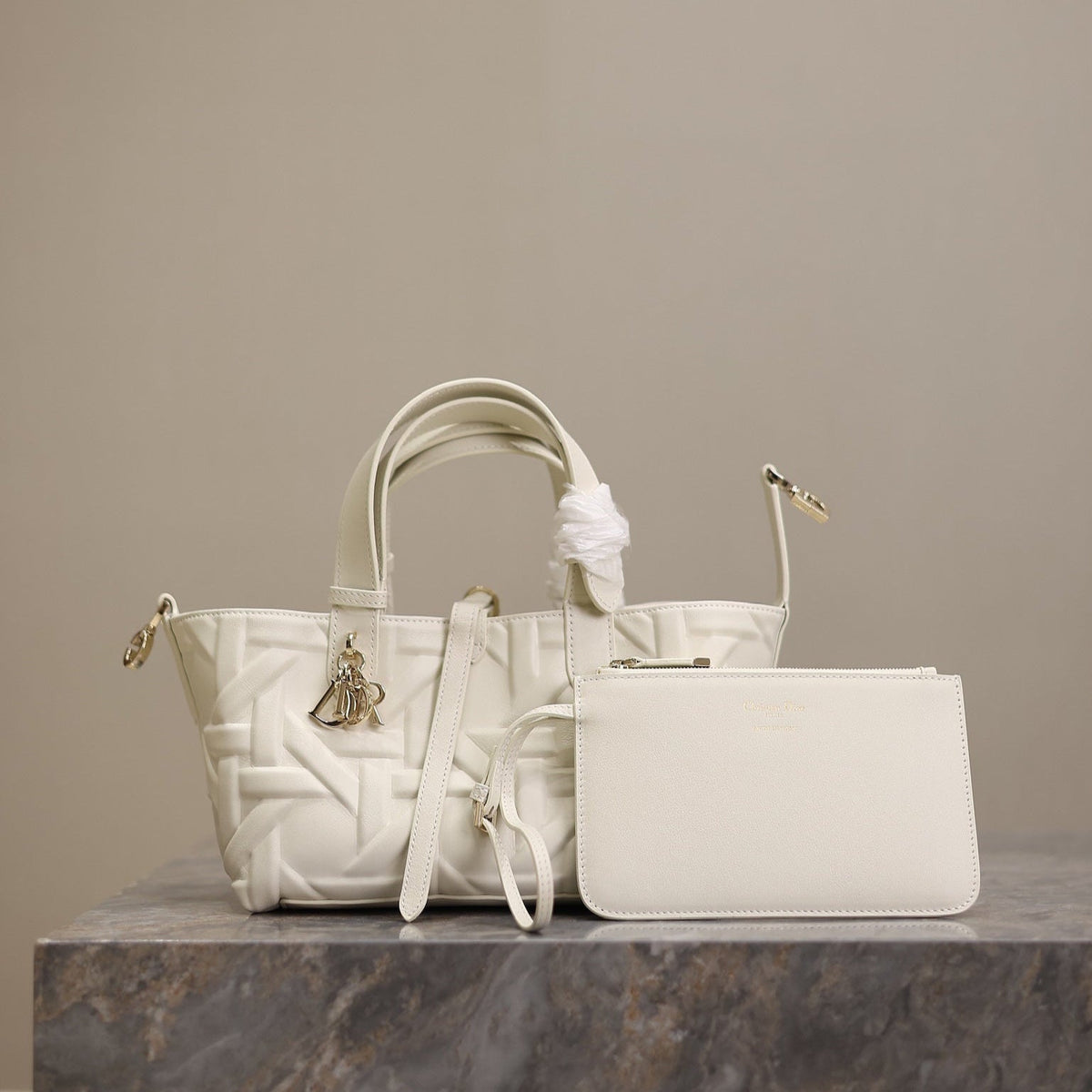MINI TOUJOURS BAG 23 IN WHITE CANNAGE GRAPHIC CALFSKIN