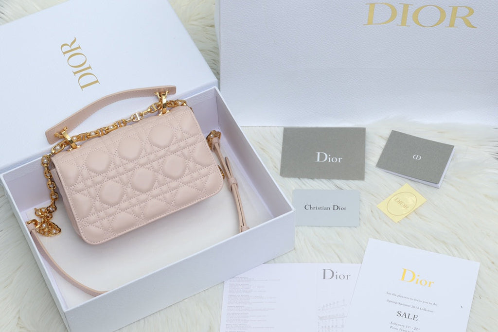 JOLIE TOP HANDLE BAG 19 IN PALE PINK CANNAGE CALFSKIN