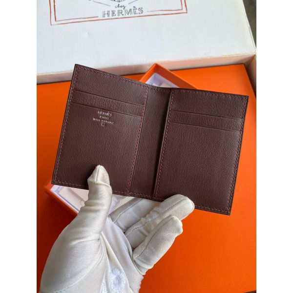 HERM MC¬≤ Euclide Card Holder in Bordeaux Shiny Alligator Leather