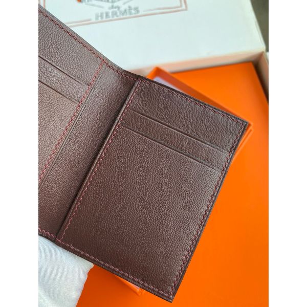 HERM MC¬≤ Euclide Card Holder in Bordeaux Shiny Alligator Leather