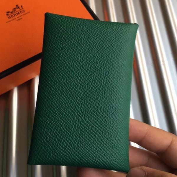 HERM Calvi Card Holder In Green Epsom Leather