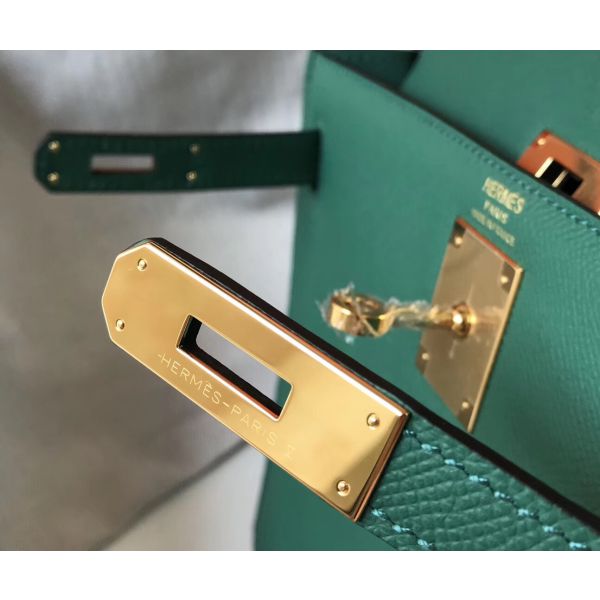 HERM Kelly 28cm Bag In Vert Vertigo Epsom Leather GHW
