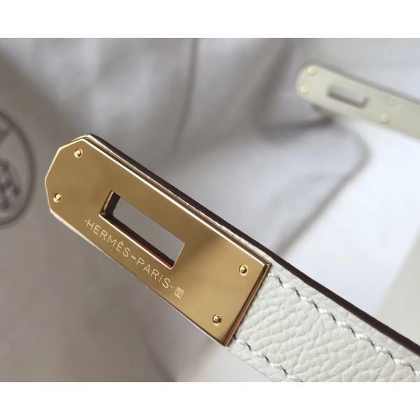 HERM Kelly 28cm Bag In White Epsom Leather GHW