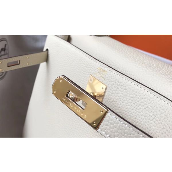 HERM Kelly 32cm Bag In Beton Clemence Leather GHW
