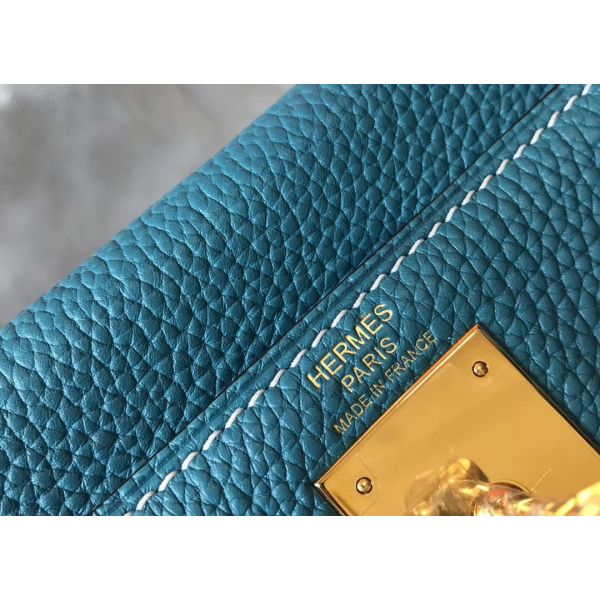 HERM Kelly 32cm Bag In Blue Jean Clemence Leather GHW