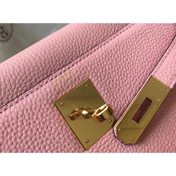 HERM Kelly 32cm Bag In Pink Clemence Leather GHW