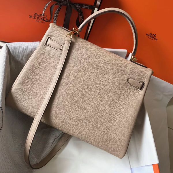 HERM Kelly 32cm Bag In Trench Clemence Leather GHW