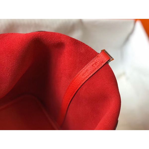 HERM Picotin Lock 22 Bag In Red Clemence Leather
