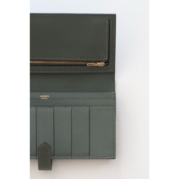HERM Bearn Long Handmade Wallet in Vert Amande Epsom Calfskin