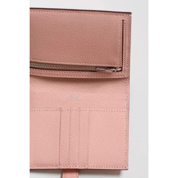 HERM Bearn Compact Handmade Wallet in Rose Sakura Chevre Mysore Goatskin