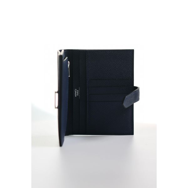 HERM Bearn Compact Handmade Wallet in Blue Saphir Epsom Calfskin