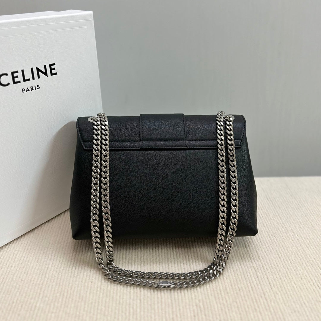 MEDIUM VICTOIRE BAG 25 IN BLACK SUPPLE CALFSKIN SILVER HARDWARE