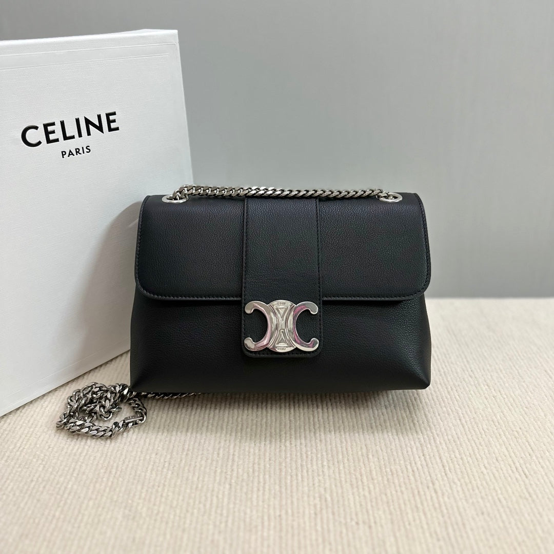 MEDIUM VICTOIRE BAG 25 IN BLACK SUPPLE CALFSKIN SILVER HARDWARE