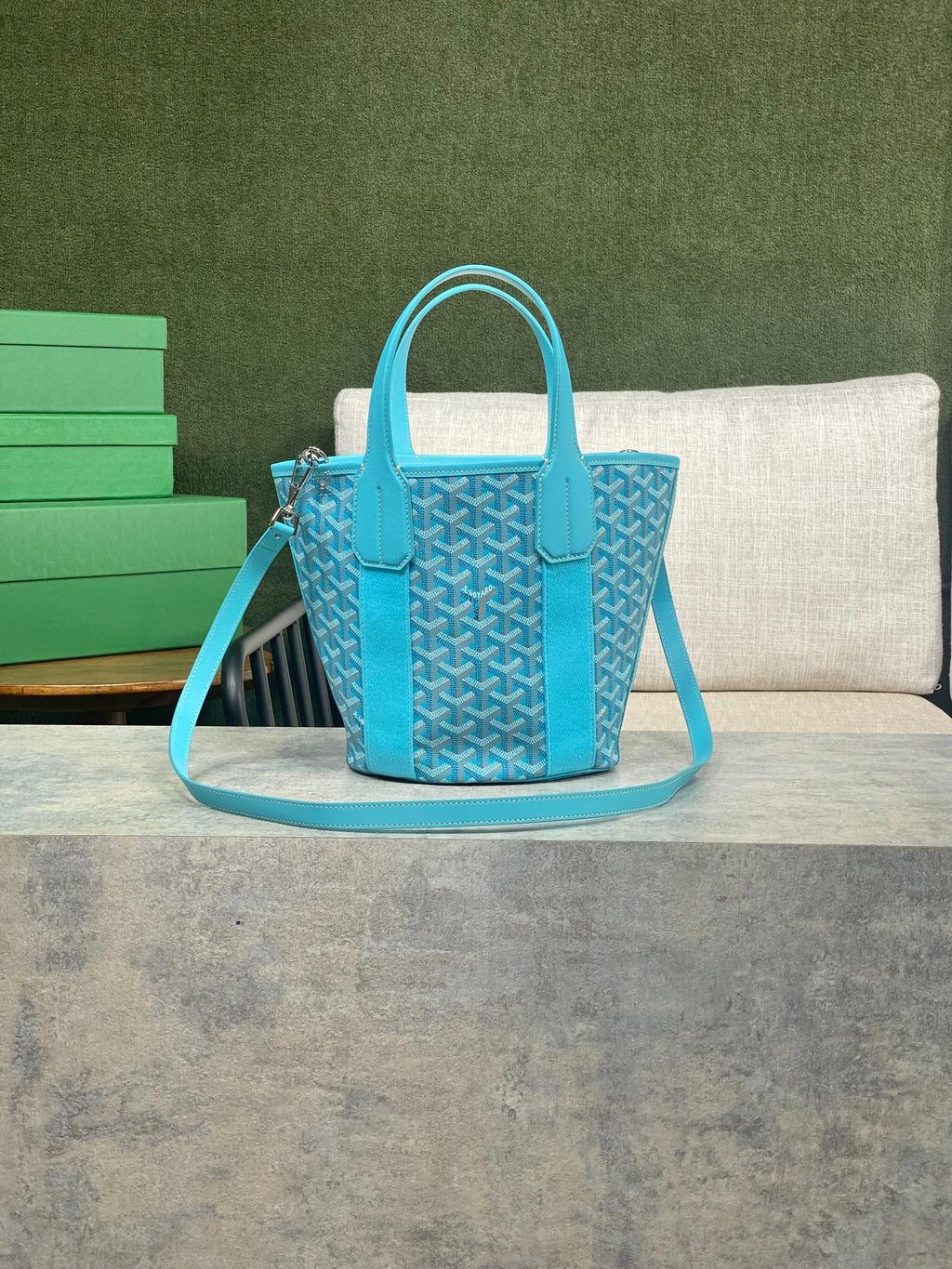 SMALL BELHARRA 24 IN BABY BLUE GOYARDINE CANVAS AND LAMBSKIN