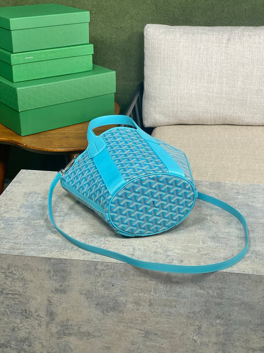 SMALL BELHARRA 24 IN BABY BLUE GOYARDINE CANVAS AND LAMBSKIN