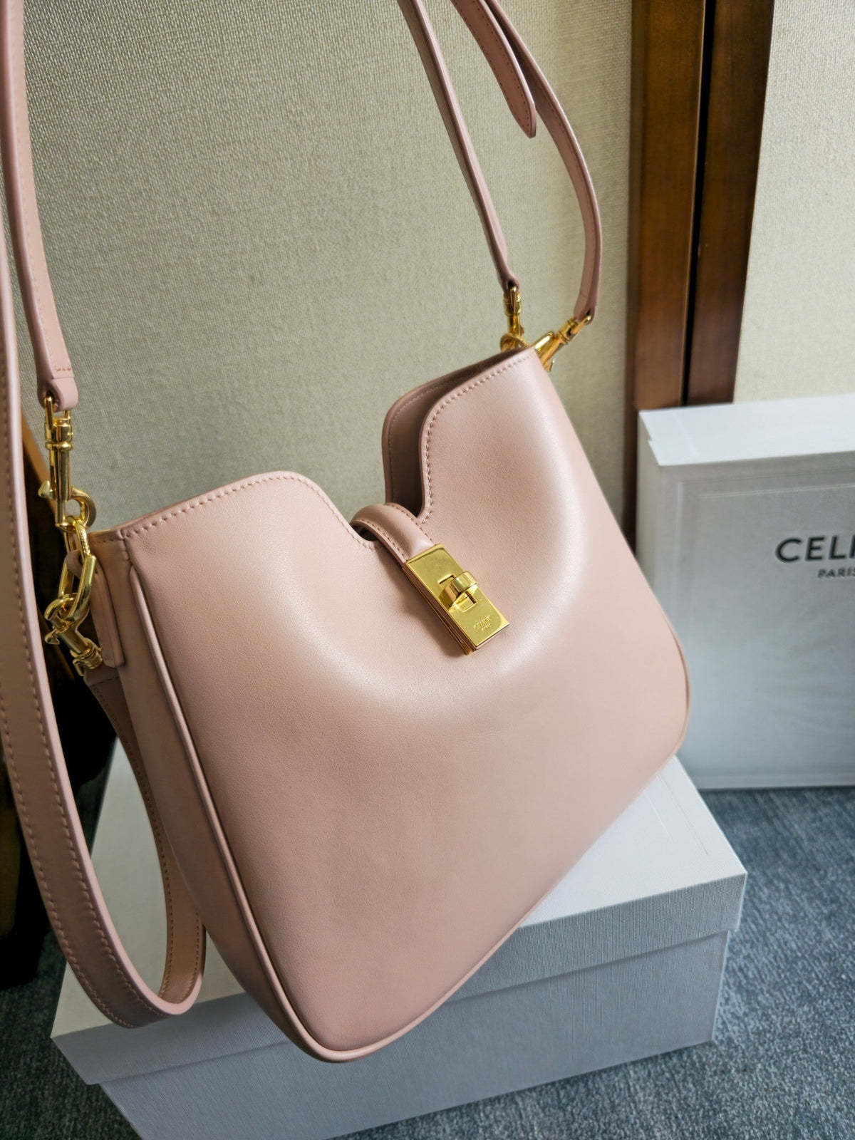 SMALL CAMILLE 16 SOFT BAG 24 IN DUSTY ROSE BEIGE CALFSKIN