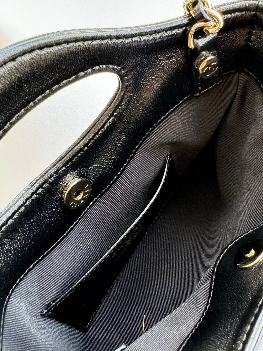 MINI SHOPPING BAG 20 IN BLACK MIX TAWNY BROWN LAMBSKIN GOLD-TONE METAL