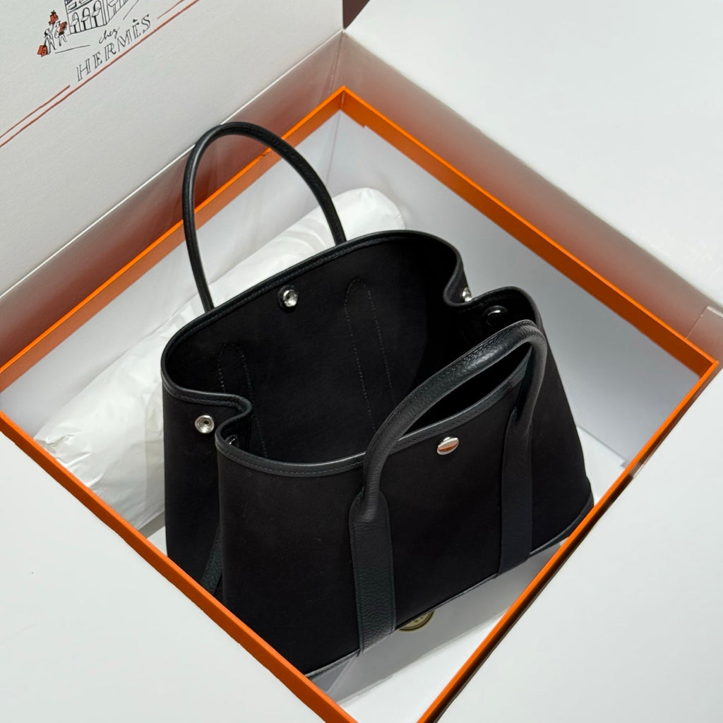 GARDEN PARTY 30CM IN BLACK TOILETS COTTON CANVAS AND CALFSKIN