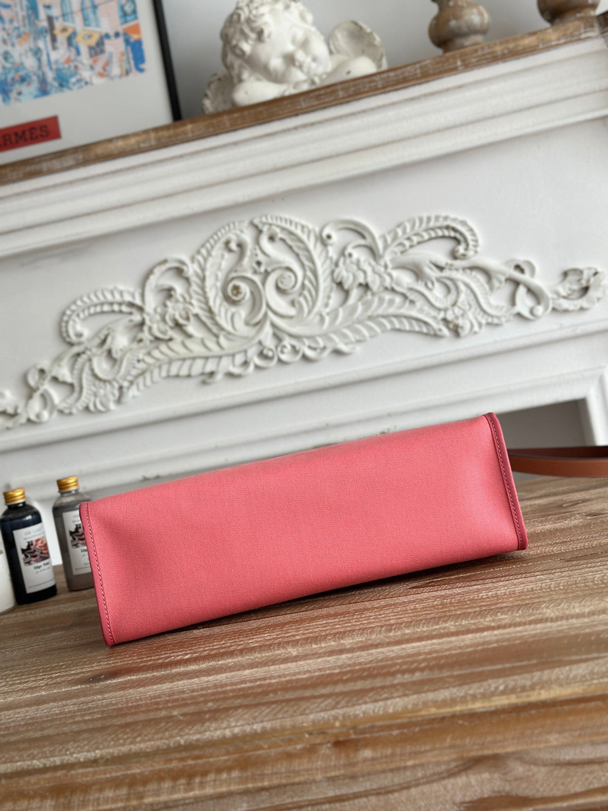 ZIP CABINE 31 BAG IN PUNCH PINK CANVAS AND BRONZE BROWN CALFSKIN