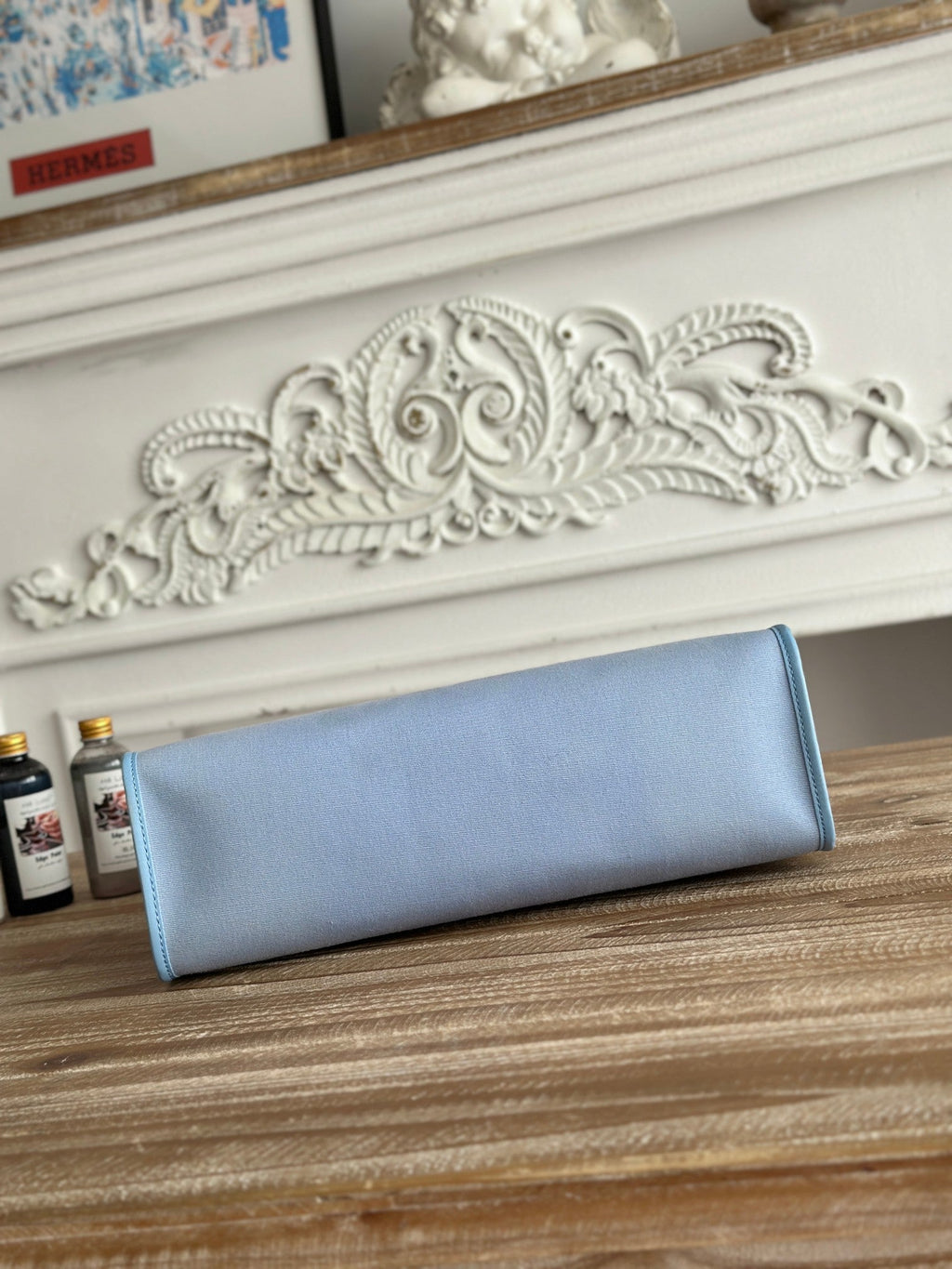 ZIP CABINE 31 BAG IN LIGHT BLUE CANVAS AND BRONZE BROWN CALFSKIN