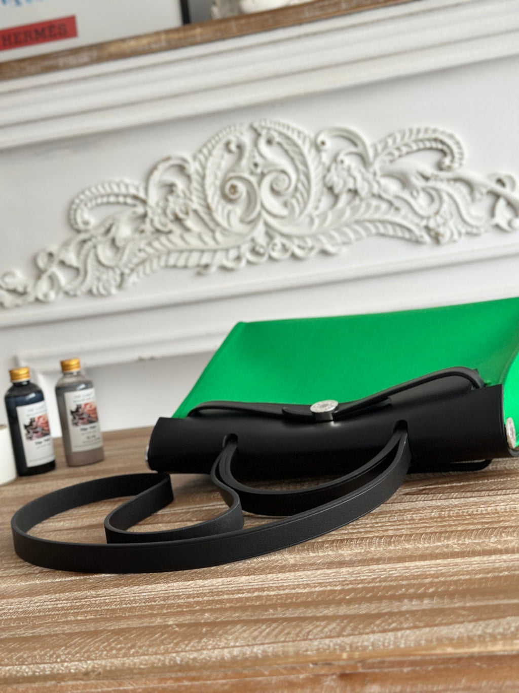 ZIP CABINE 31 BAG IN EMERALD GREEN CANVAS AND BLACK CALFSKIN