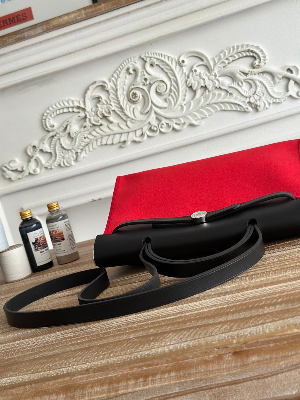 ZIP CABINE 31 BAG IN CLASSIC RED CANVAS AND BLACK CALFSKIN