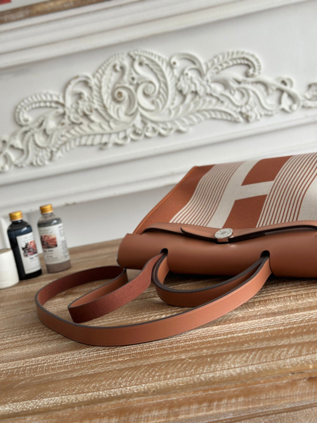 ZIP CABINE 31 BAG IN BRONZE BROWN MIX WHITE CANVAS AND CALFSKIN