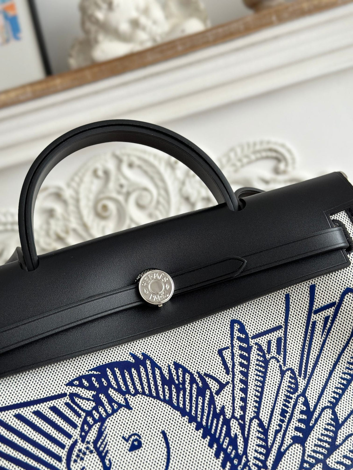 ZIP CABINE 31 BAG IN WHITE CANVAS AND BLACK CALFSKIN