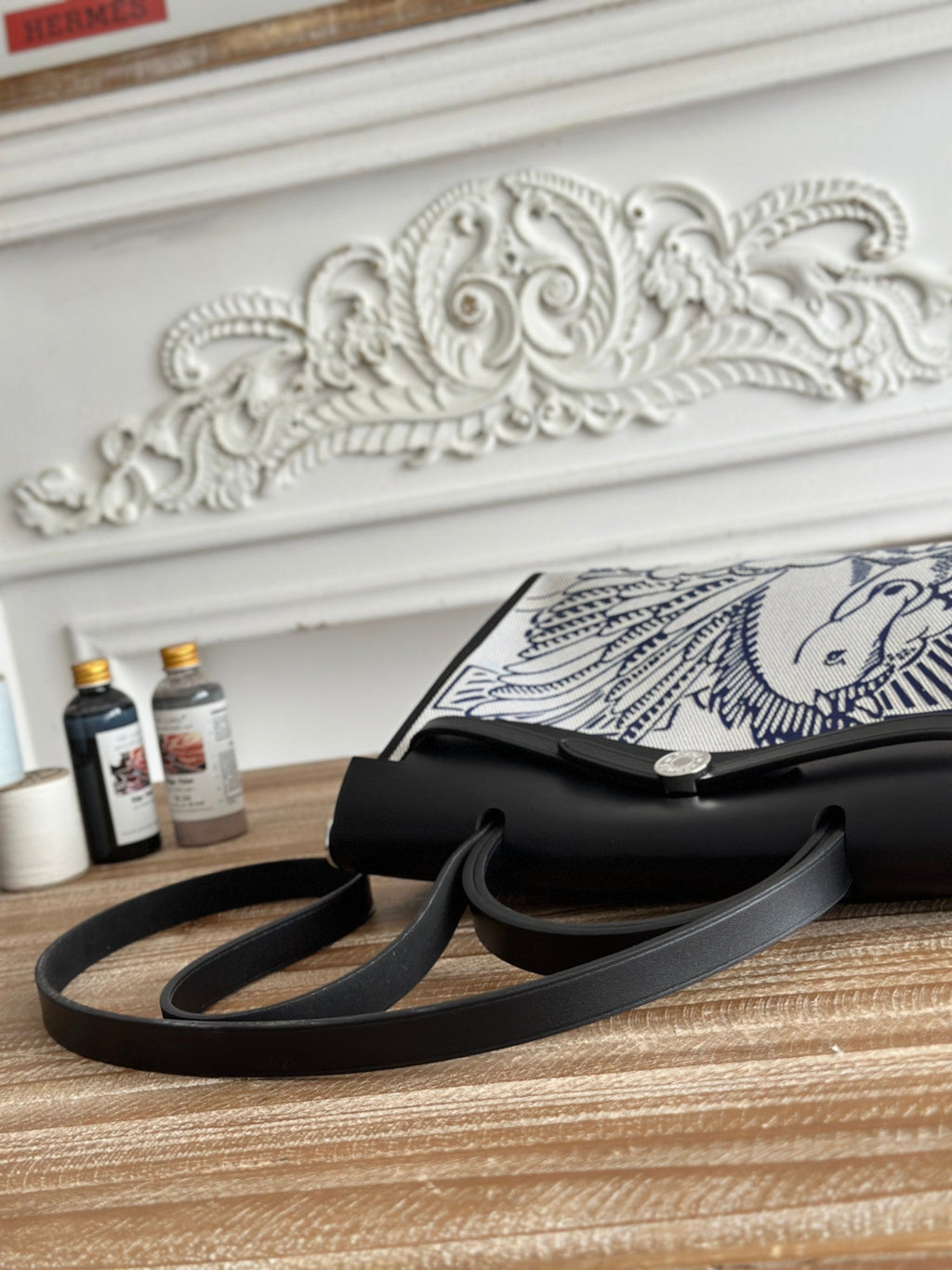 ZIP CABINE 31 BAG IN WHITE CANVAS AND BLACK CALFSKIN