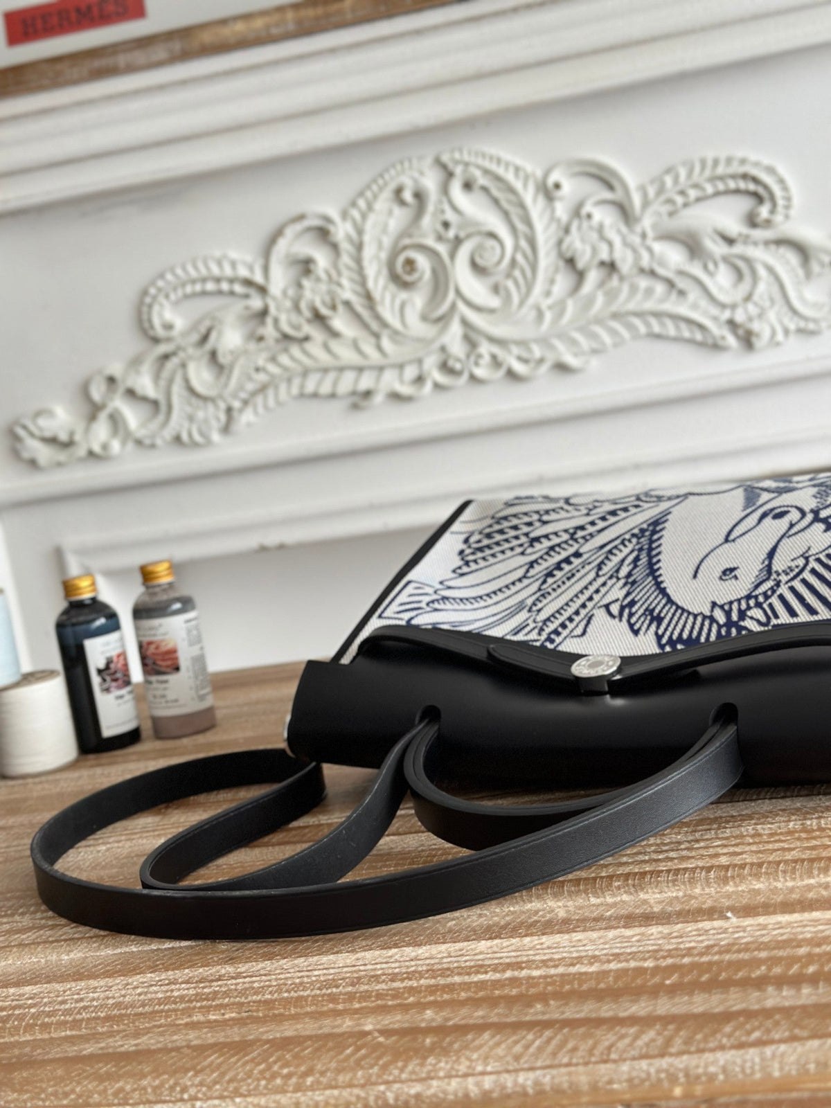 ZIP CABINE 31 BAG IN WHITE CANVAS AND BLACK CALFSKIN