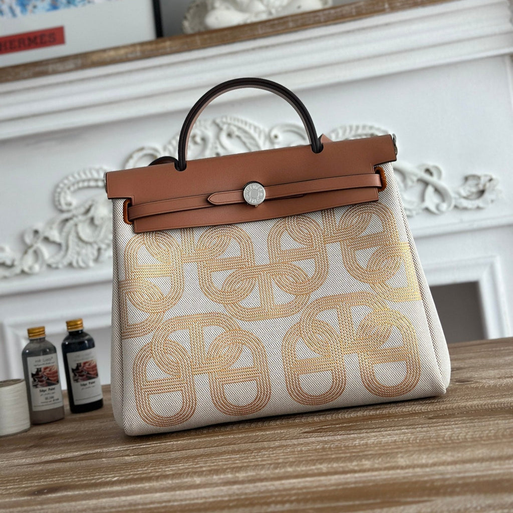 HERBAG ZIP 31 LAQUERED BAG IN OFF-WHITE MIX YELLOW H PLUME CANVAS