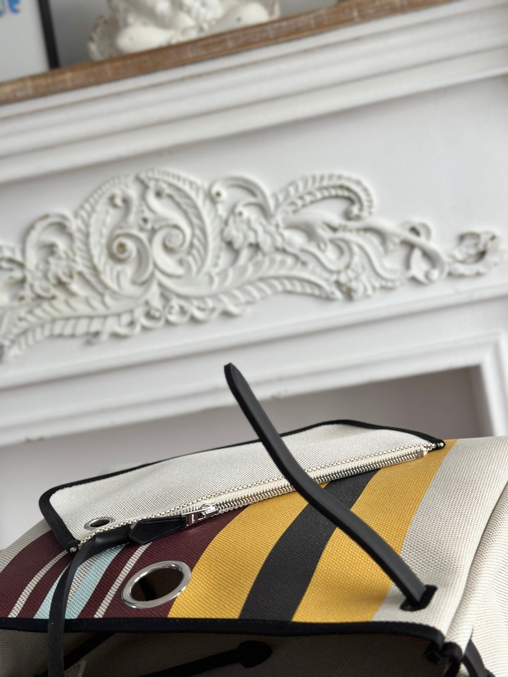 HERBAG ZIP 31 LAQUERED BAG IN BROWN MIX YELLOW H PLUME CANVAS