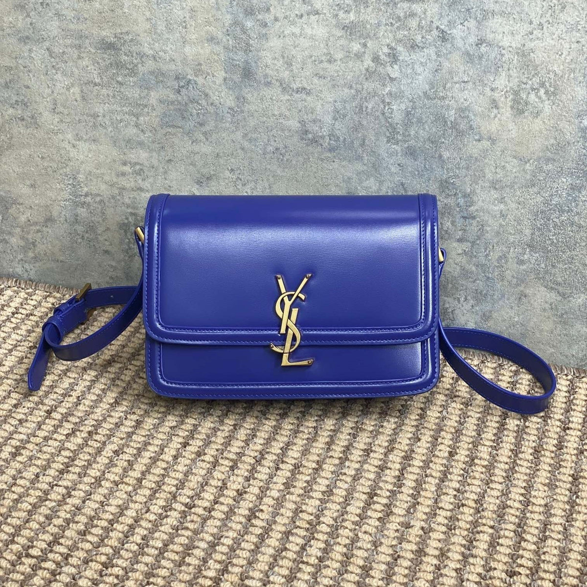 SOLFERINO SMALL SATCHEL 23 IN INDIGO BLUE CALFSKIN GOLD HARDWARE