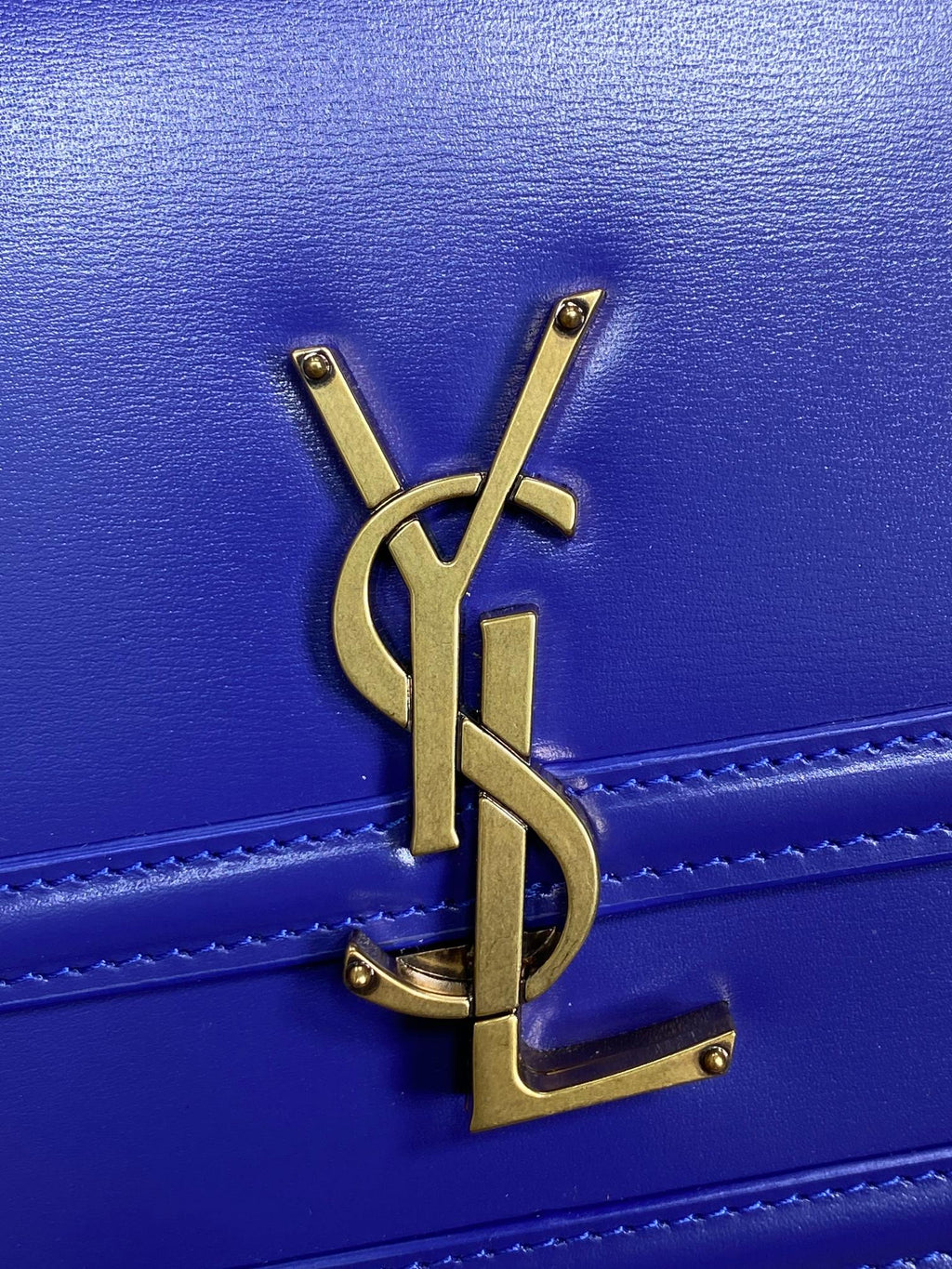SOLFERINO SMALL SATCHEL 23 IN INDIGO BLUE CALFSKIN GOLD HARDWARE