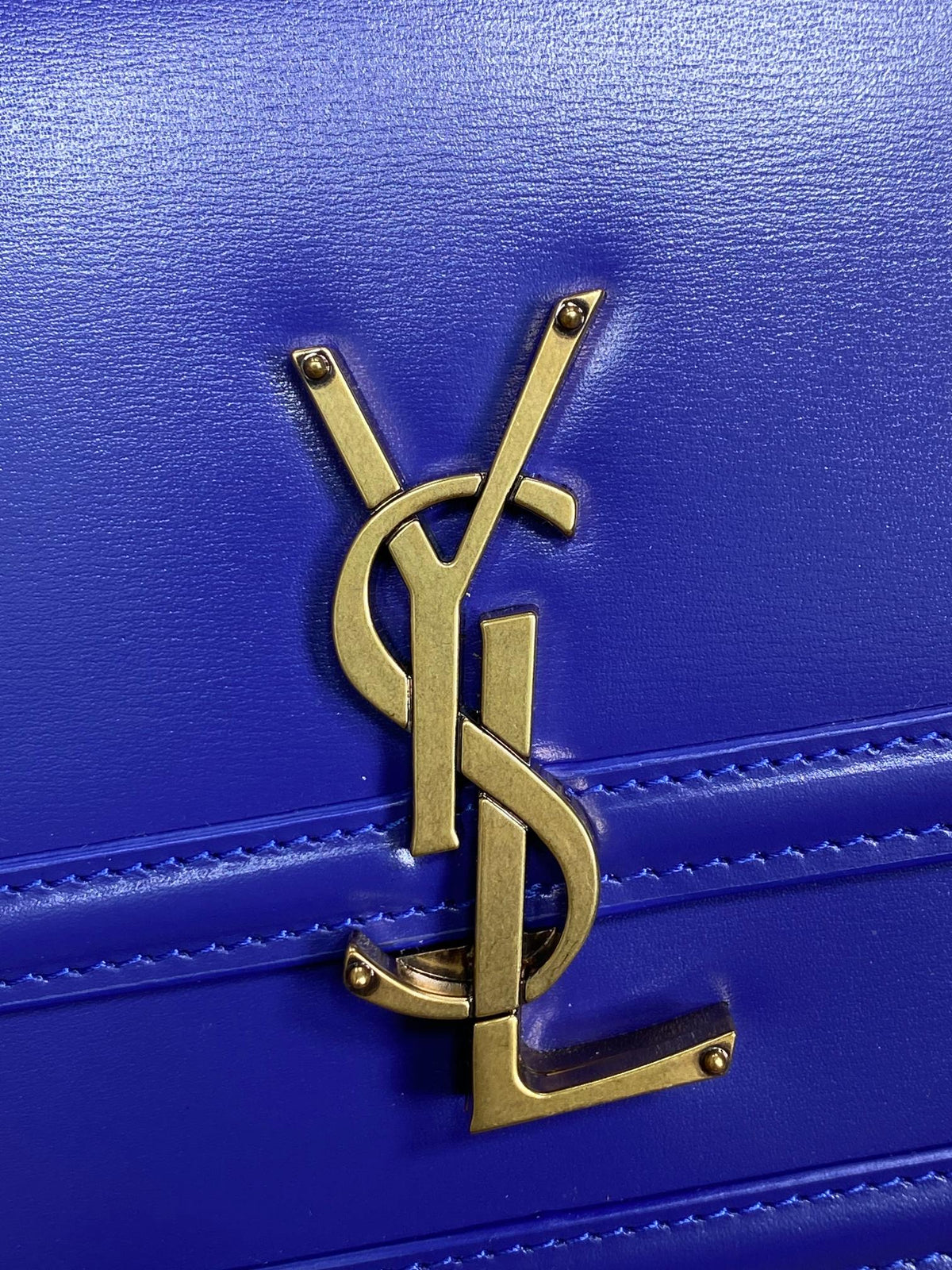 SOLFERINO SMALL SATCHEL 23 IN INDIGO BLUE CALFSKIN GOLD HARDWARE