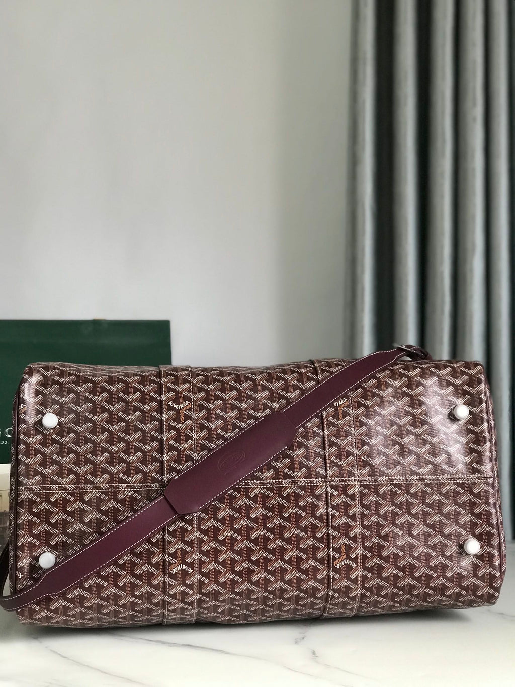 BOSTON 50 BAG IN WINE RED GOYARDINE CANVAS AND CALFSKIN TRIM